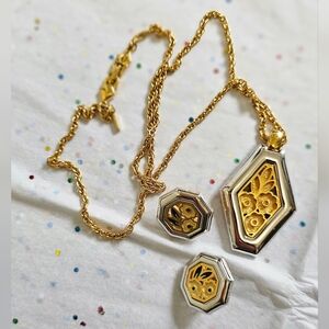 Vintage signed D'orlan pendant necklace and earrings set. Pendant Necklace Set.